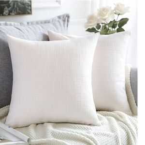 Linen Throw Pillow Covers 2 Pack 20 X 20 Square Pillowcases Cream White